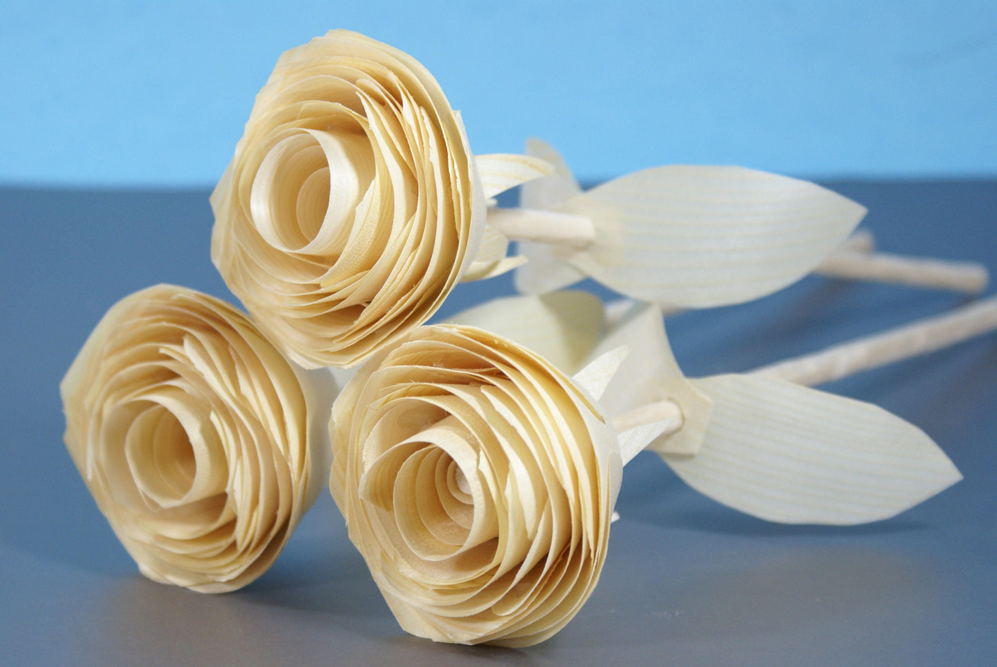 3 Handmade wood roses