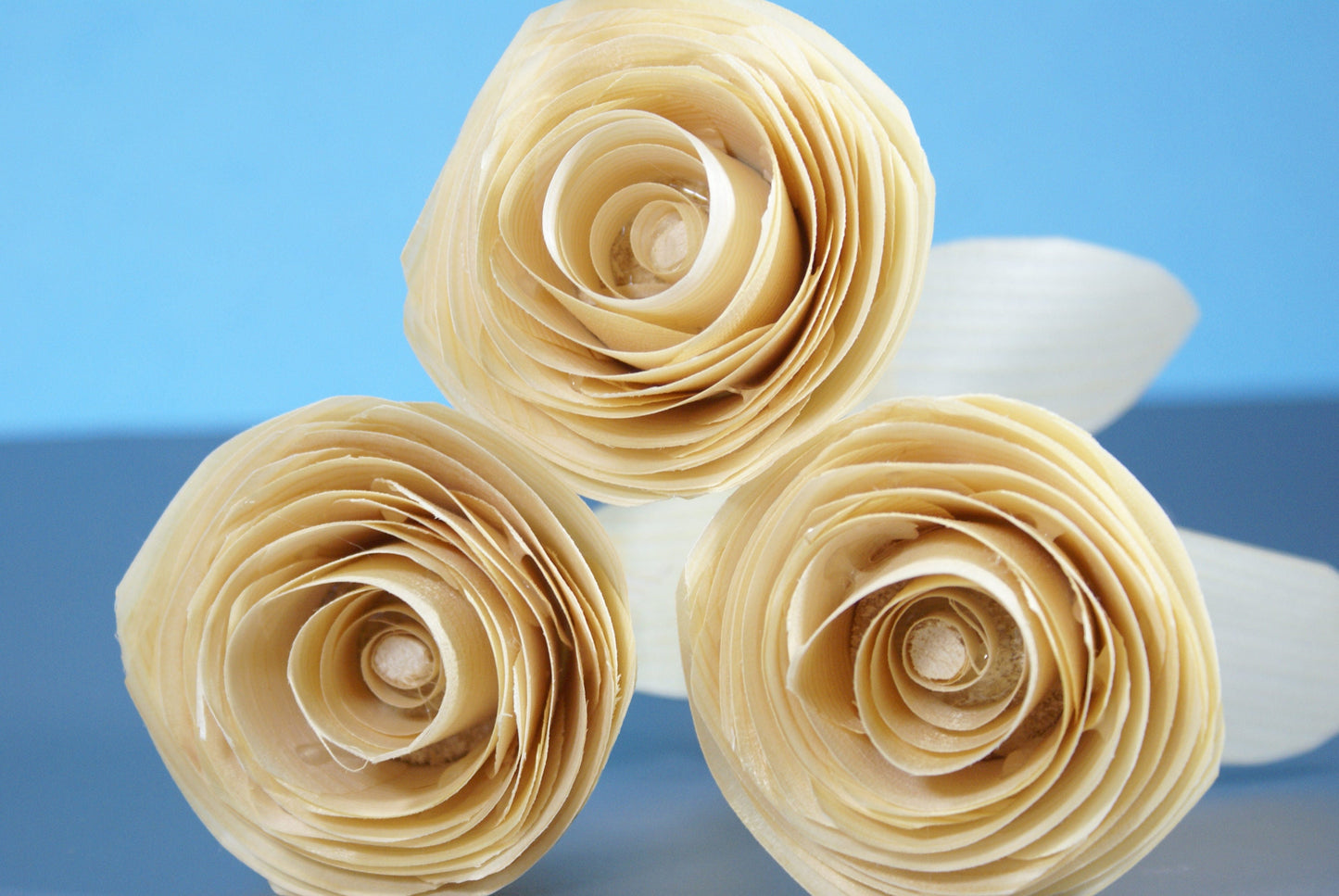 3 Handmade wood roses