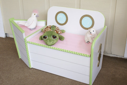 Pink and Green nautical storage chest toy box