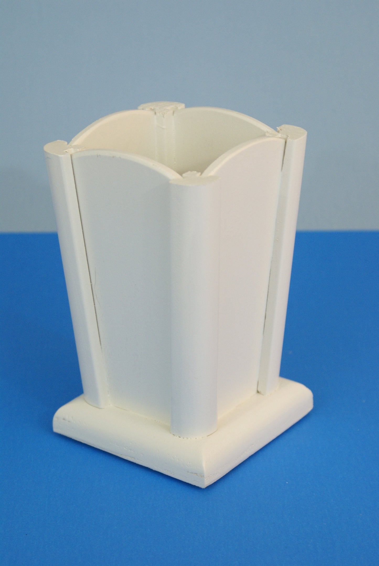White vase for floral arrangement, wood vase
