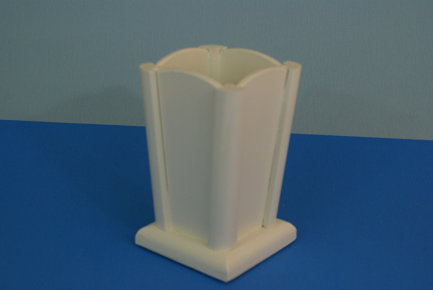 White vase for floral arrangement, wood vase