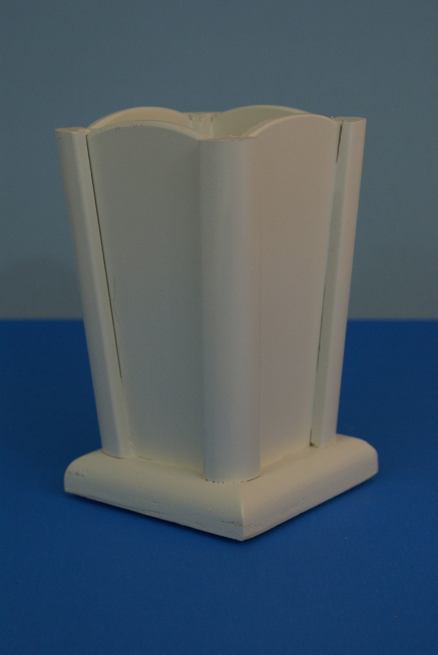 White vase for floral arrangement, wood vase