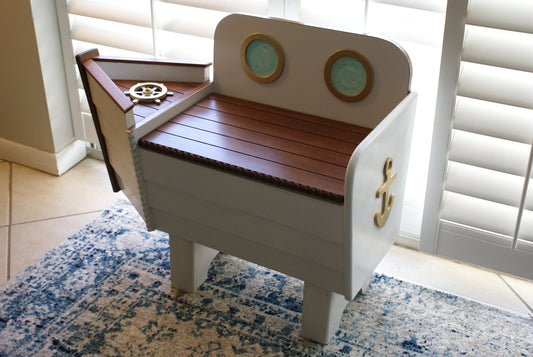 Nautical Wooden chest for entryway, bench with storage for shoes, toy box