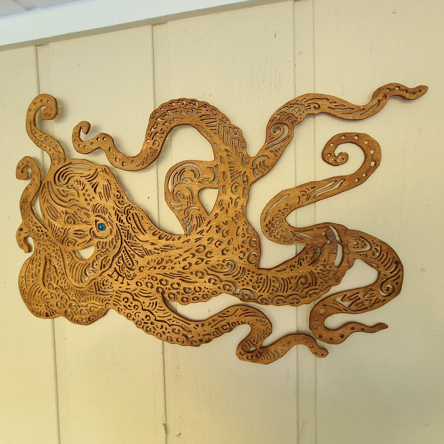 Octopus wall hanging, Kraken Mandela art, wood sign
