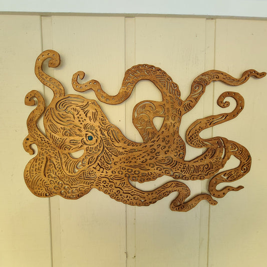 Octopus wall hanging, Kraken Mandela art, wood sign