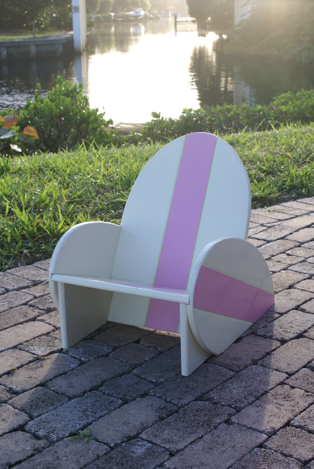 Kids Surfboard Chair with Pink stripe, nautical nursery, kids bedroom