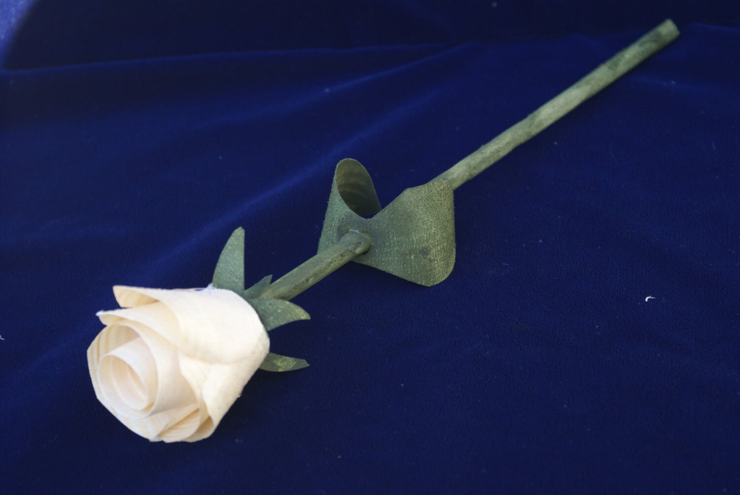 Handmade wood rose with green painted stem