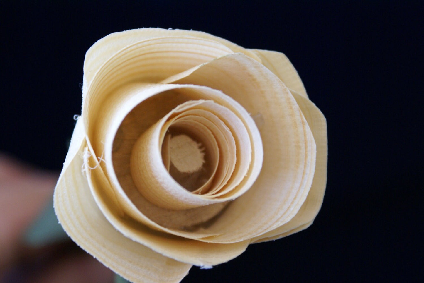 Handmade wood rose with green painted stem