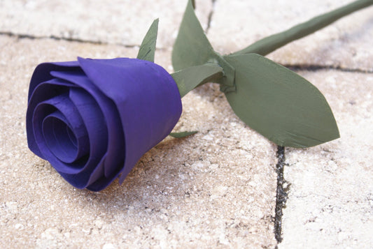 Handmade purple wooden rose for anniversary gift