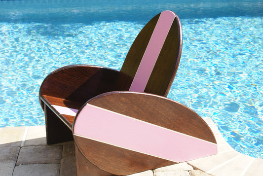 Vintage Surfboard Chair with Pink Stripe