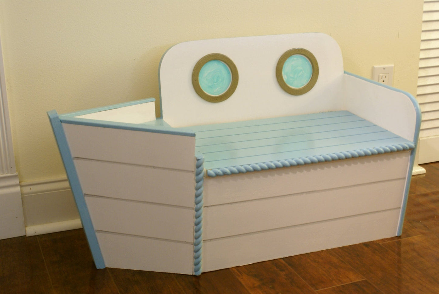 Handmade wood blue and white Storage Chest, Toy Box ,entryway