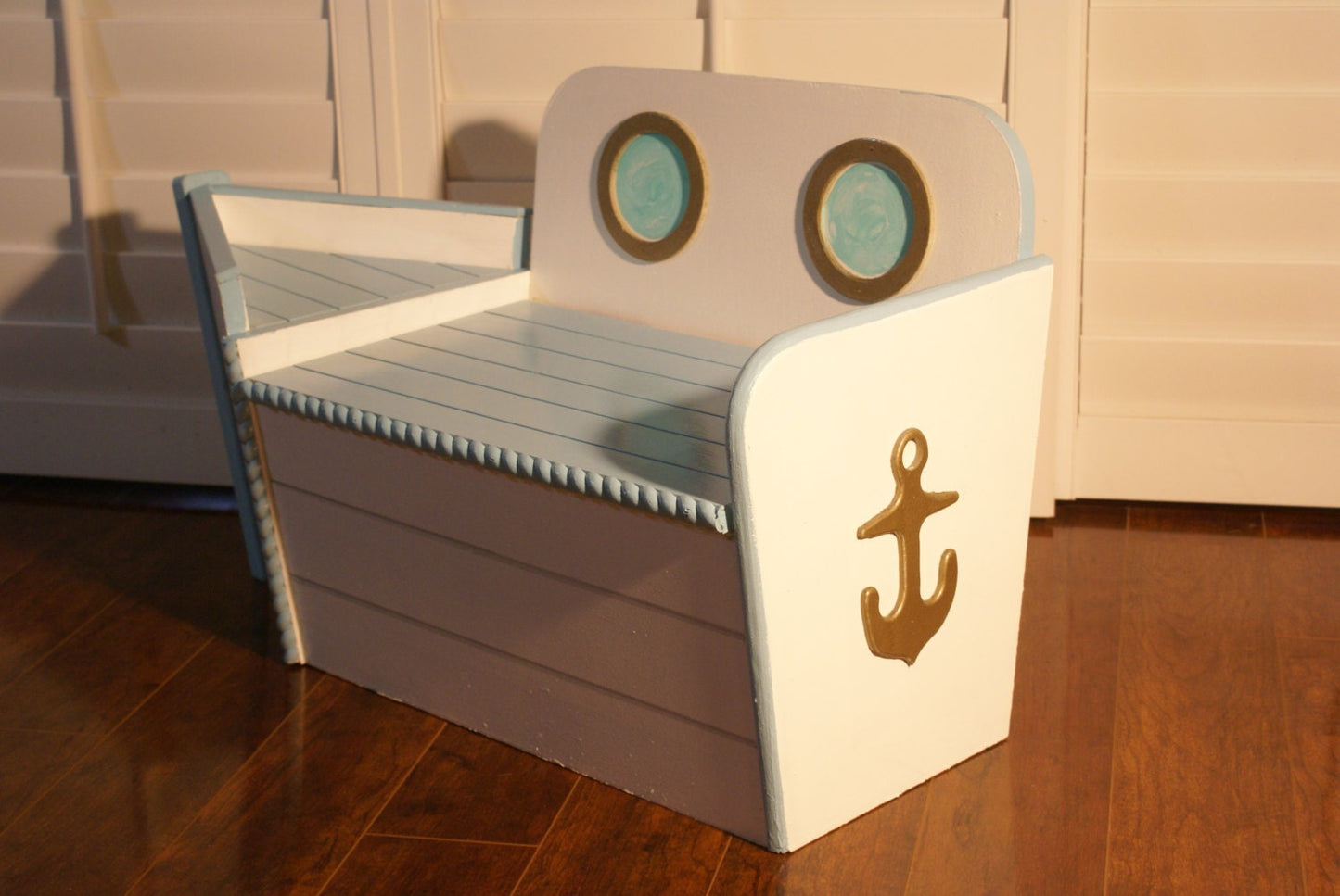 Handmade wood blue and white Storage Chest, Toy Box ,entryway