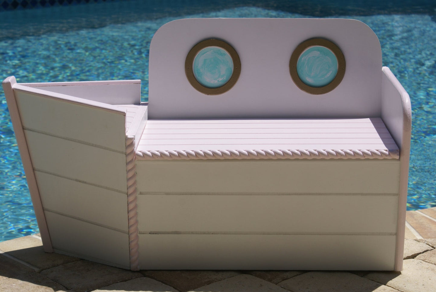 Boat shaped Wooden Toy chest pink and white