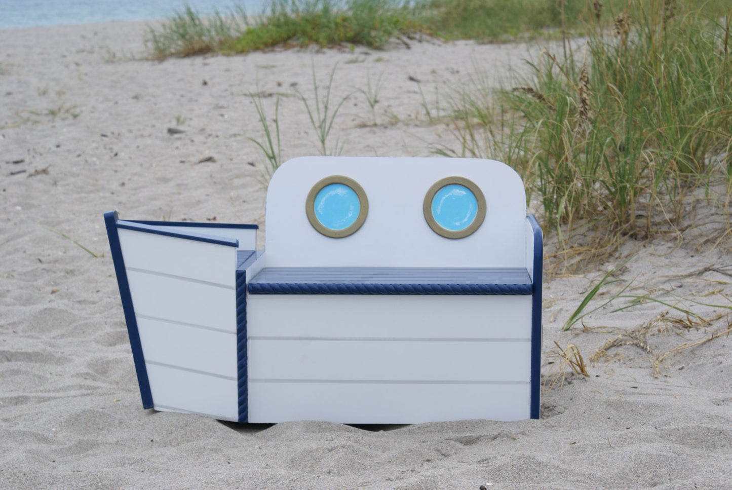 nautical wood storage chest in Navy blue and white