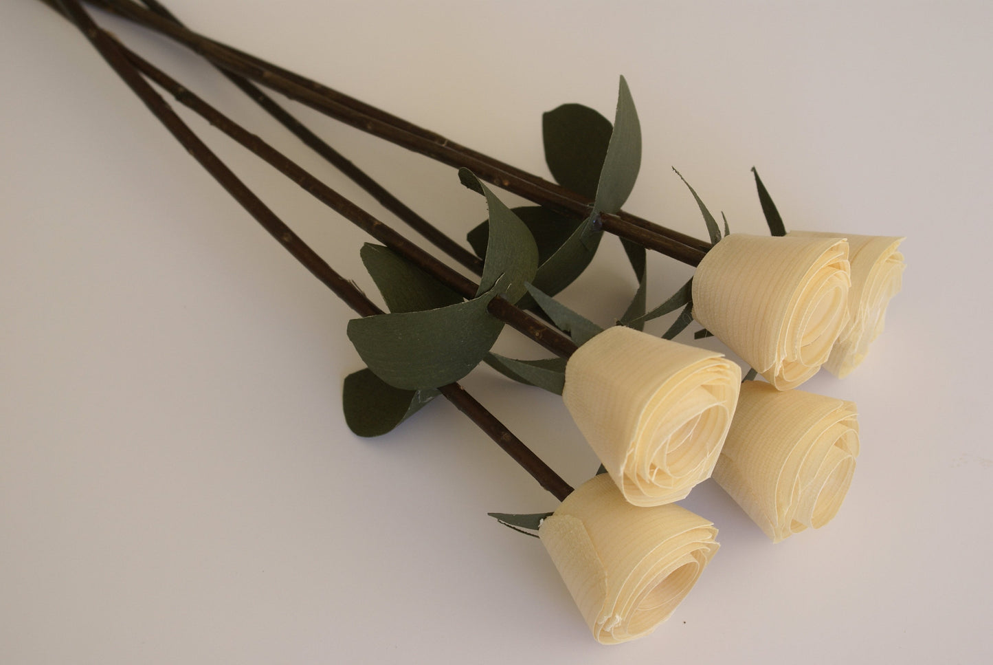 5 Handmade wood roses on tree branch stems