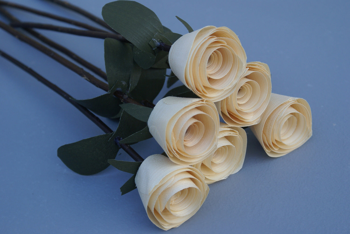 6 Handmade wood roses of tree branch stem