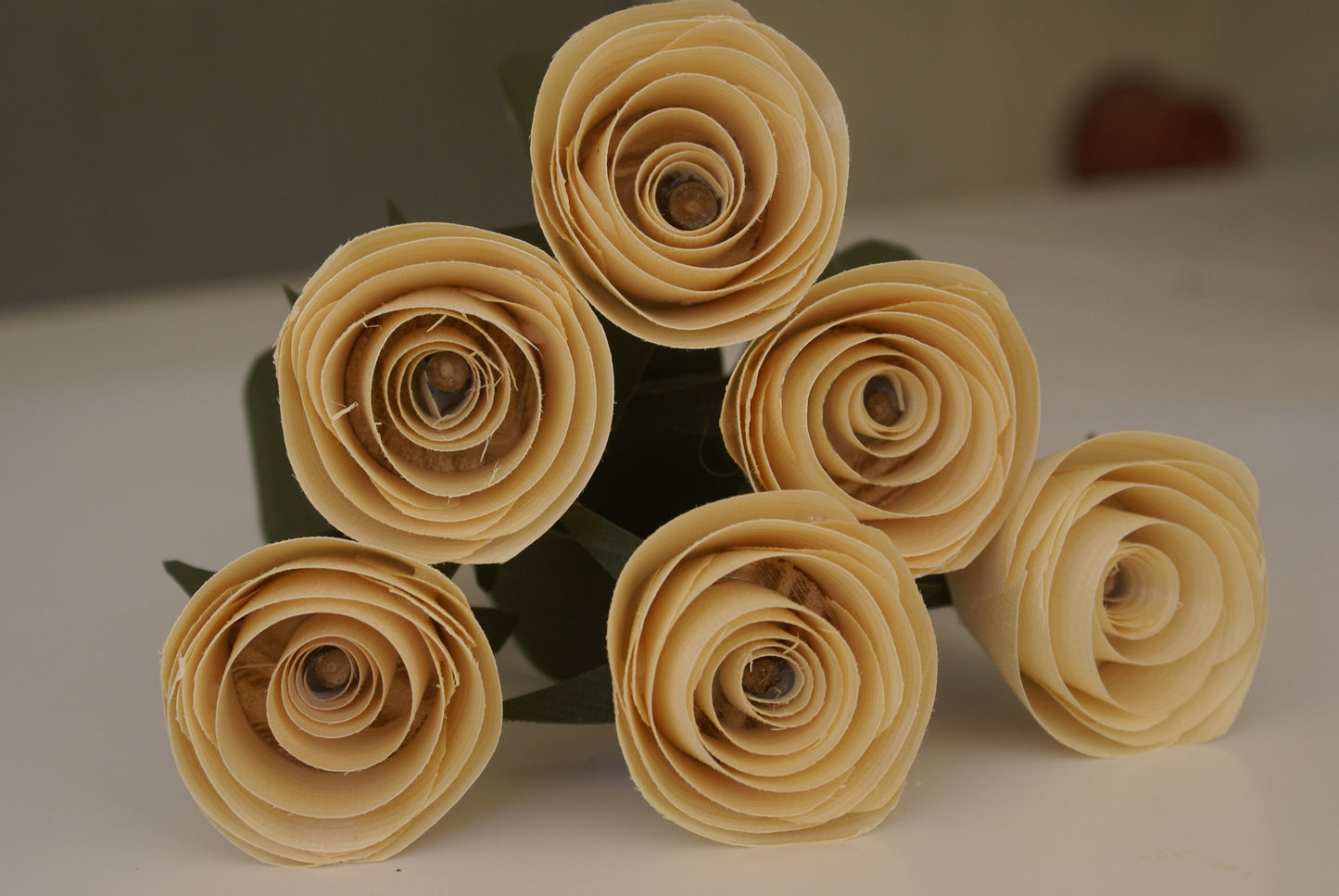 6 Handmade wood roses of tree branch stem