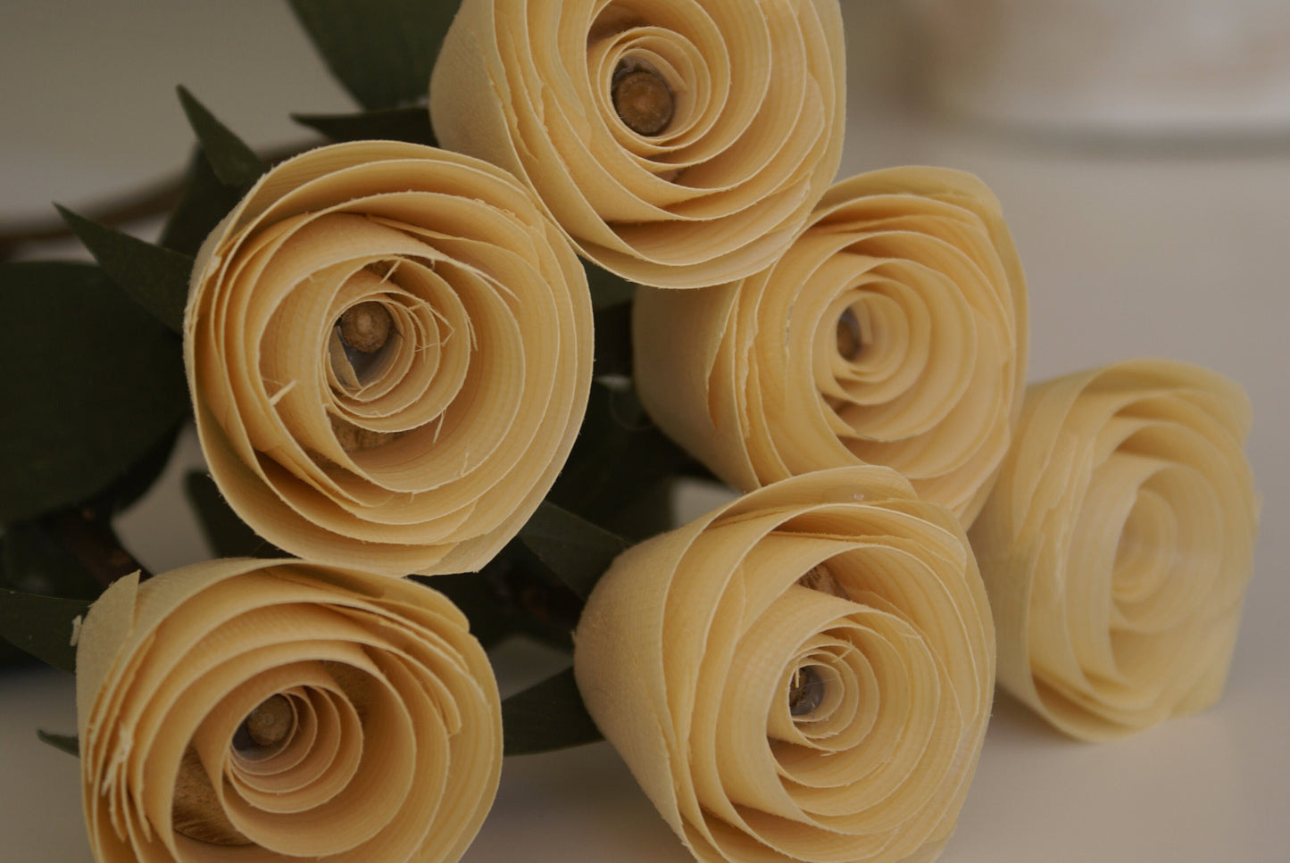 6 Handmade wood roses of tree branch stem