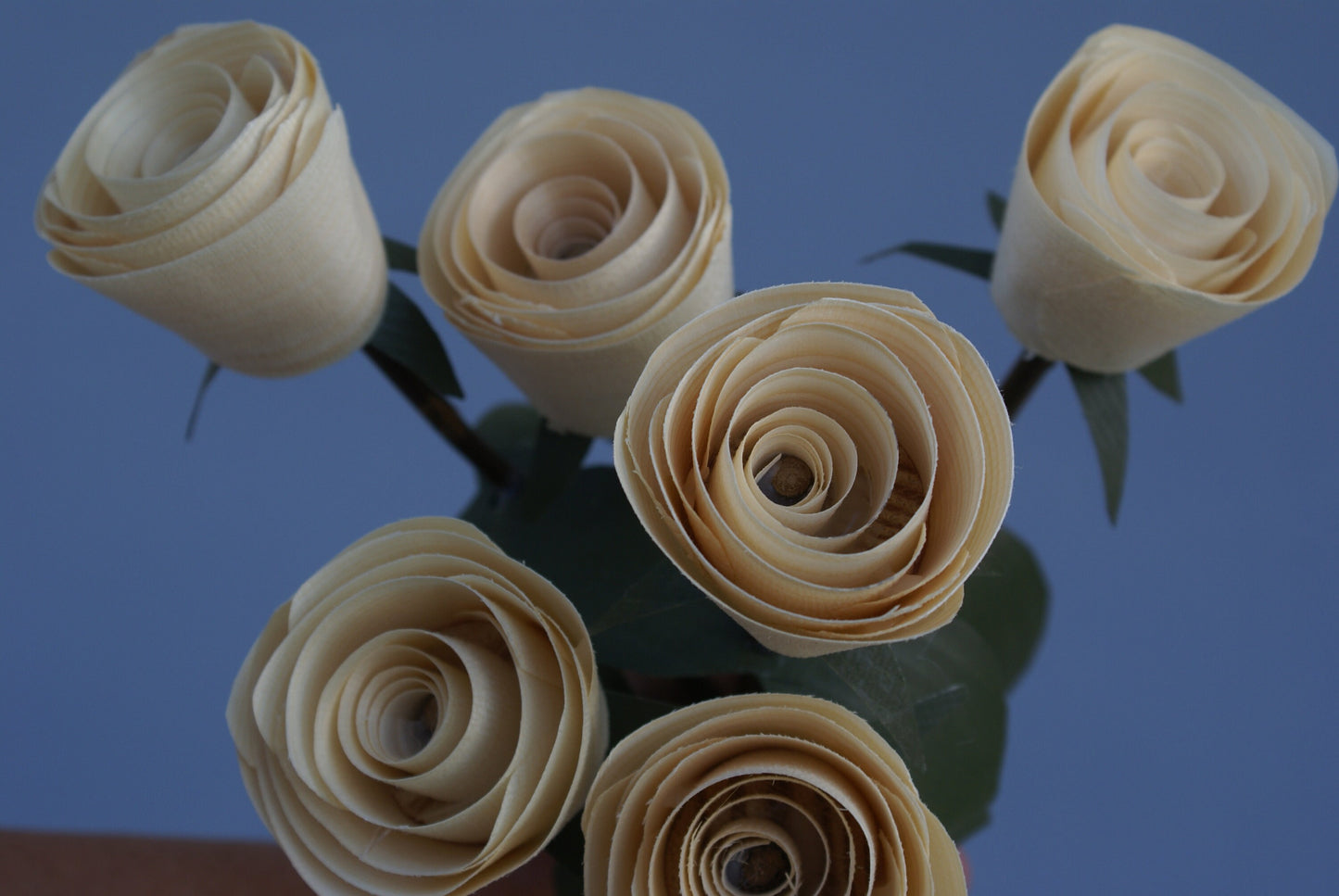 6 Handmade wood roses of tree branch stem