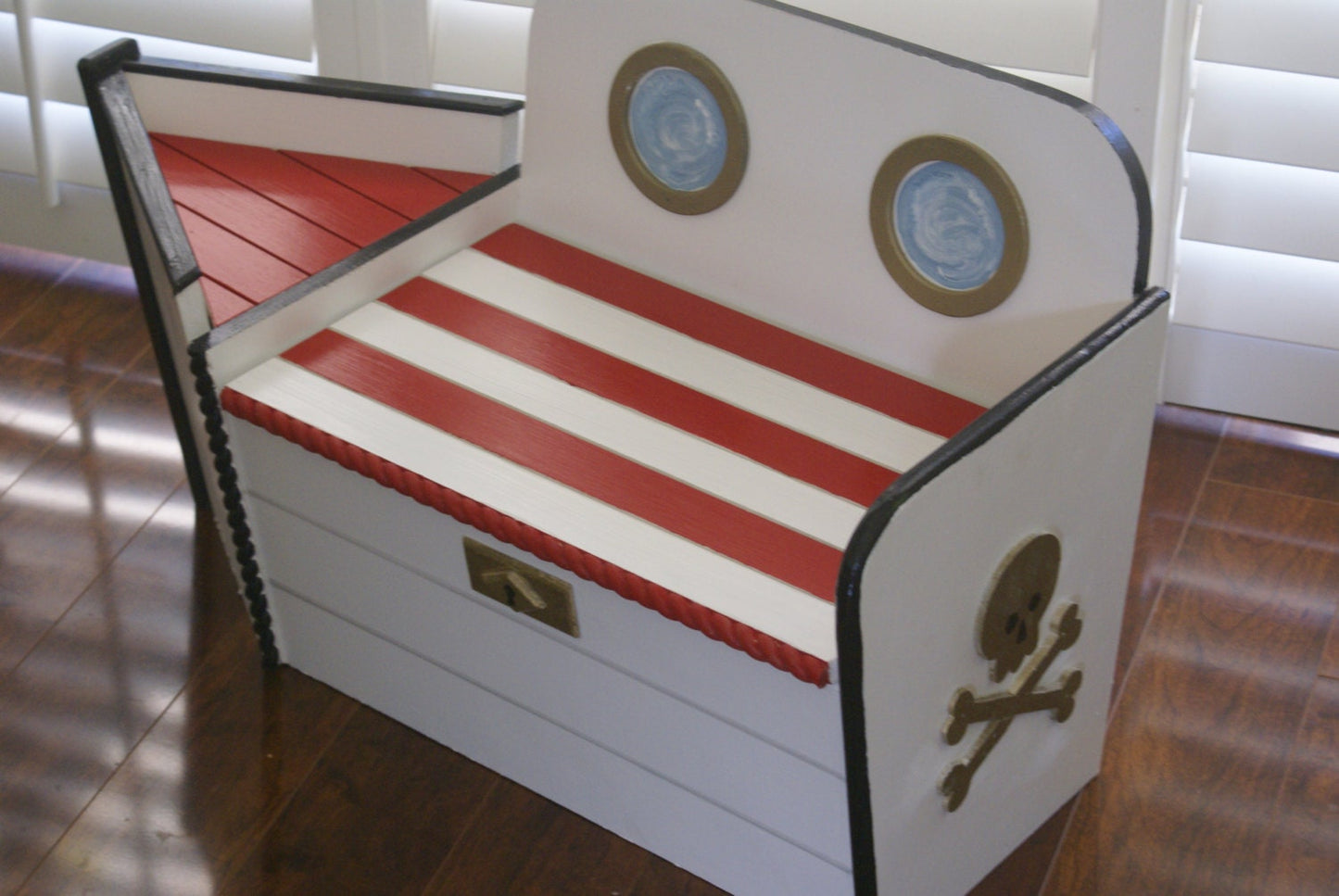 Pirate Boat shaped wood storage chest