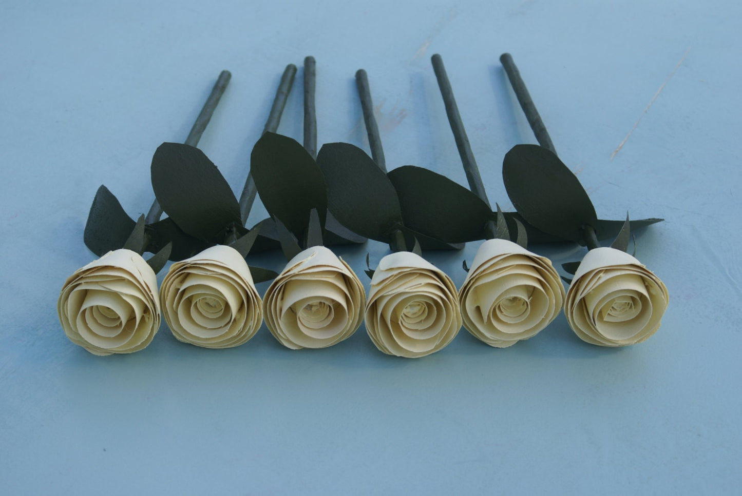 6 Handmade yellow wooden roses