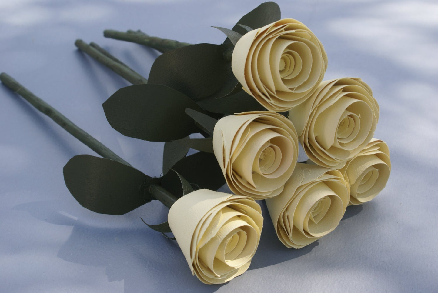 6 Handmade yellow wooden roses