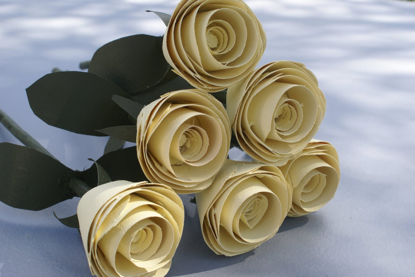 6 Handmade yellow wooden roses