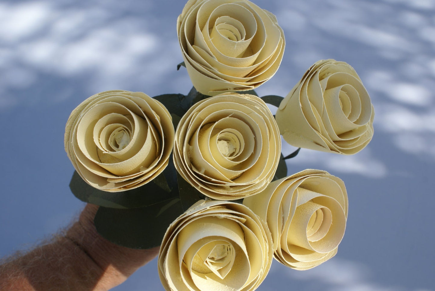 6 Handmade yellow wooden roses