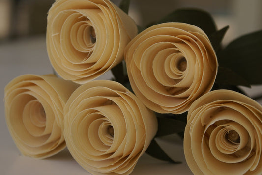 Handmade wood roses,  wooden roses with real wood branches