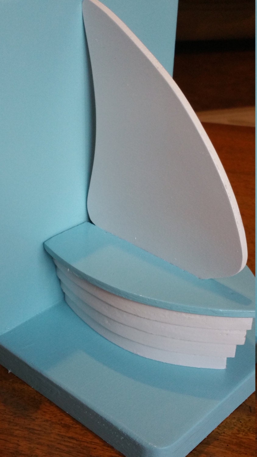 White and Blue Sailboat bookends for nautical nursery