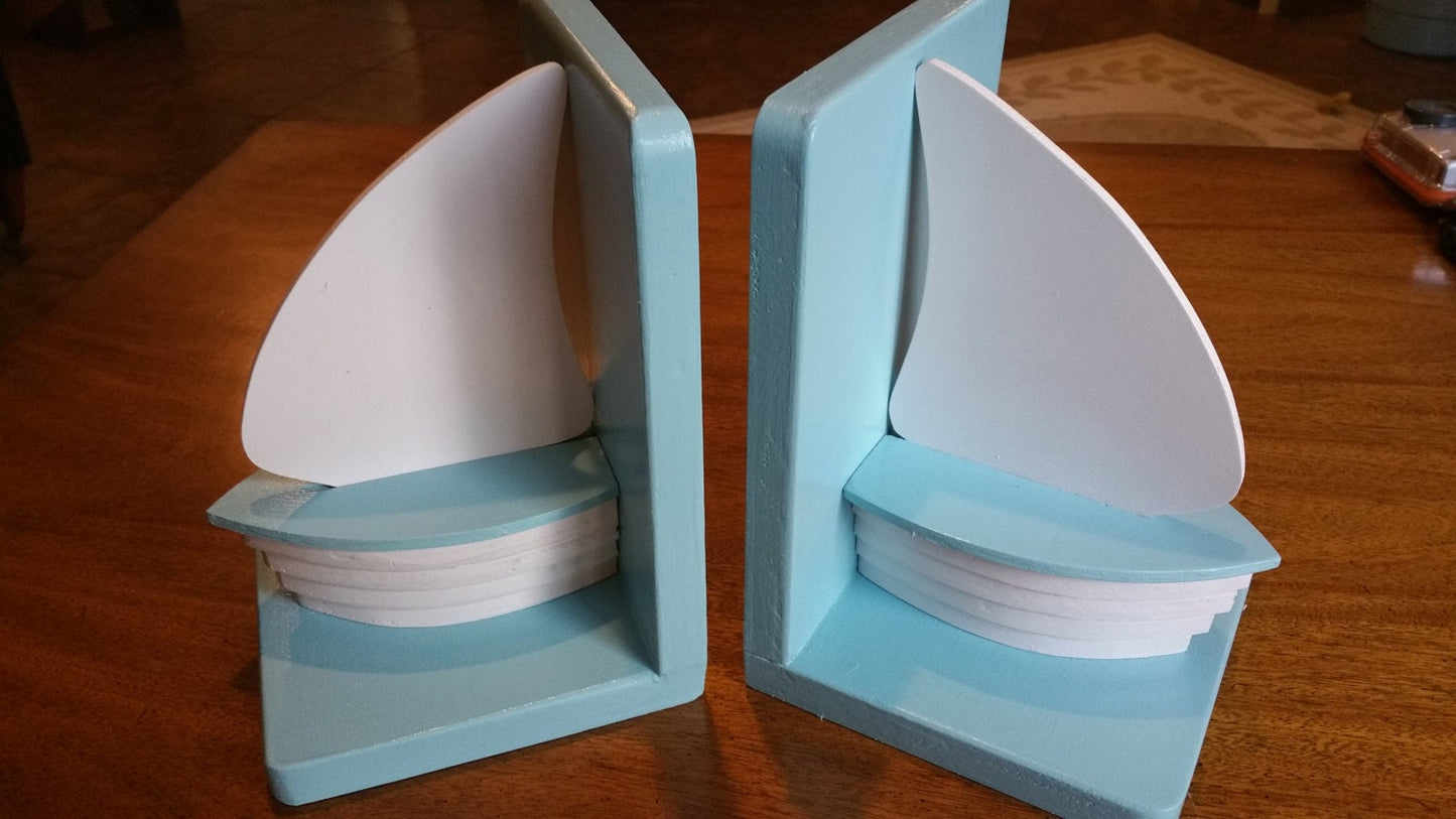 White and Blue Sailboat bookends for nautical nursery